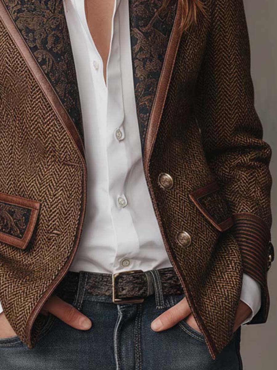 Blazer à manches longues Danoir Paris Gisèle avec empiècements imprimé chevrons, coupe élégante et tissu sophistiqué.