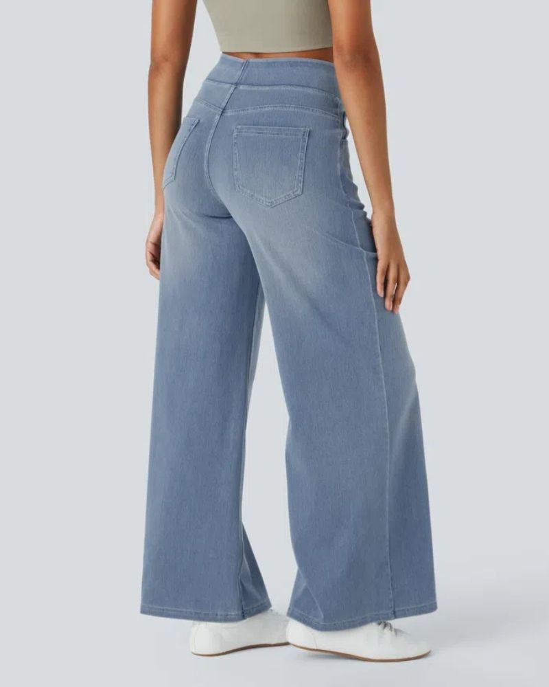 Jeans à jambe large Danoir Paris Ainsley, collection #844, en tissu gris et bleu, confortables et tendance.