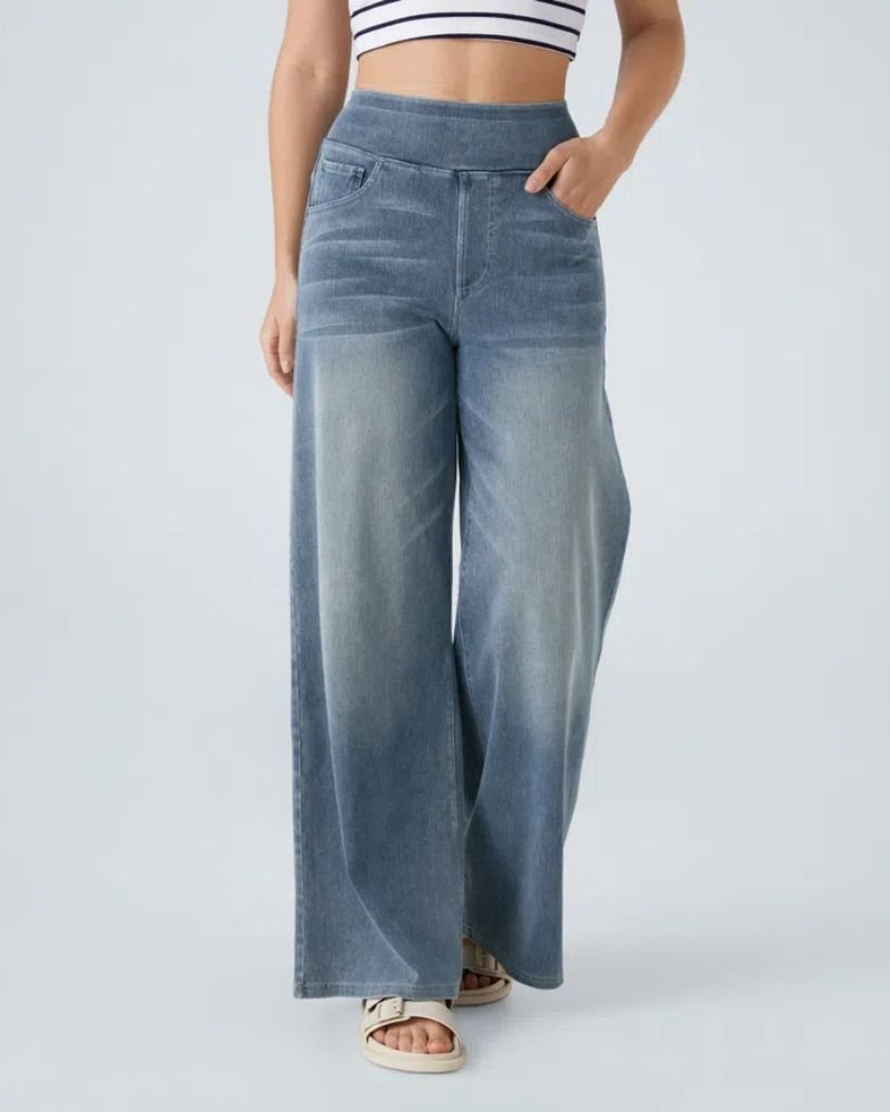 Jeans à jambe large Danoir Paris Ainsley, collection #844, couleur gris-bleu, tissu confortable, style décontracté.