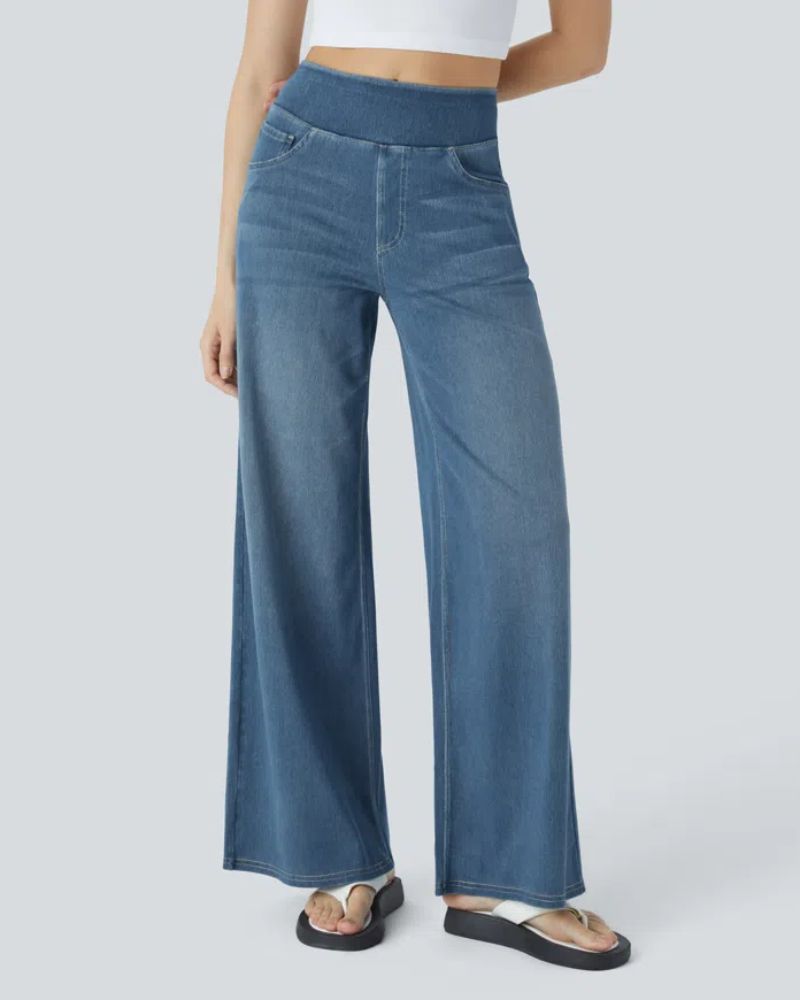 Jeans à jambe large Danoir Paris Ainsley de la collection #844, couleur gris-bleu, tissu confortable et coupe décontractée.