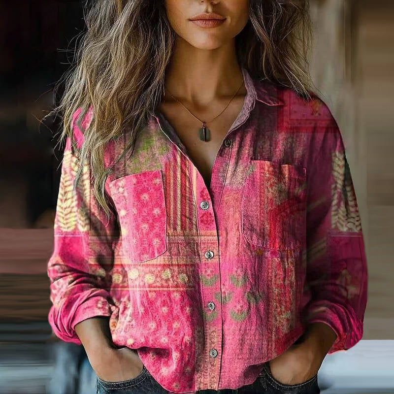 Blouse vintage élégante Valentina de Danoir Paris, couleur rouge, en tissu fluide et design sophistiqué.