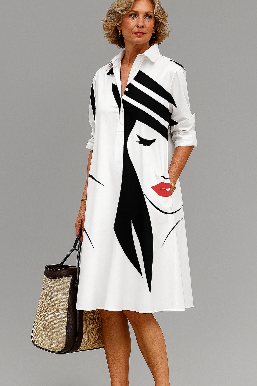 Robe midi blanche Danoir Paris, élégante et soignée, portée avec un style sophistiqué, vue de face sur mannequin.