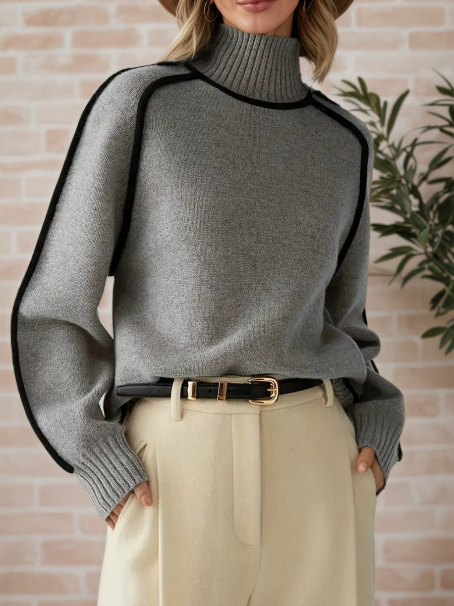 Pull élégant Donna Danoir Paris à col haut, en maille marron pour l'automne, taille XS, style sophistiqué et confortable.