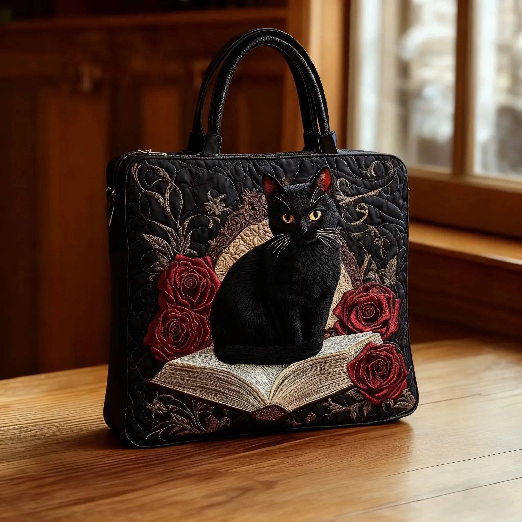 Sac à main artisanal Moon Cat de Danoir Paris, sac en tissu avec motif chat lunaire, dimensions 38x35 cm, élégant et unique.