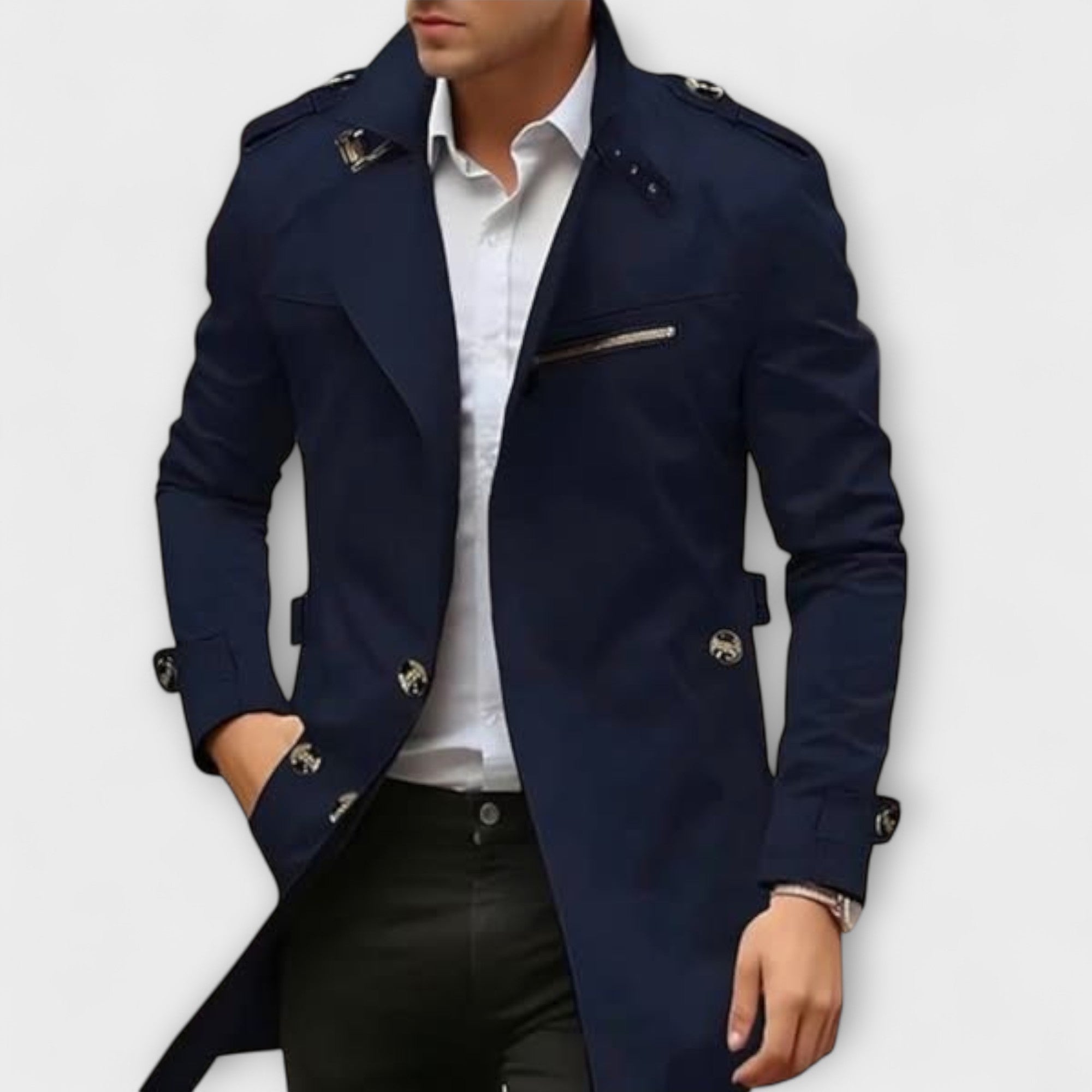 Veste beige clair Danoir Paris™ faite main en qualité supérieure, vue de face, en tissu élégant et finition soignée.
