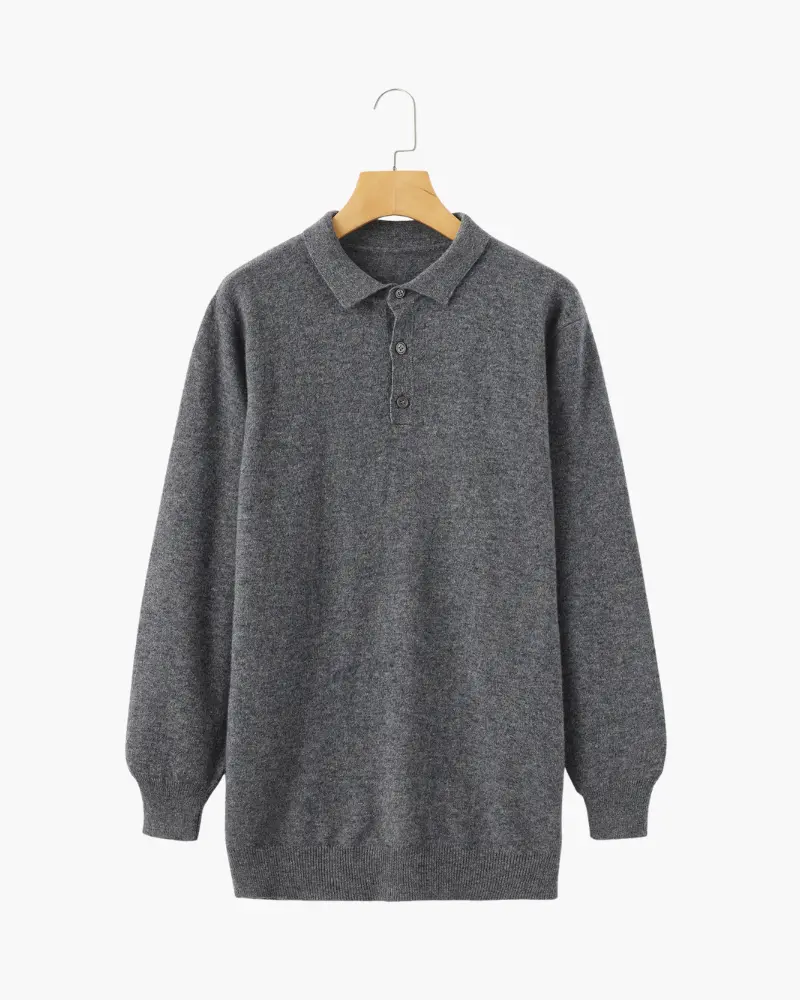 Polo en cachemire beige Danoir Paris pour homme, col classique, tissu doux et élégant, vue de face.