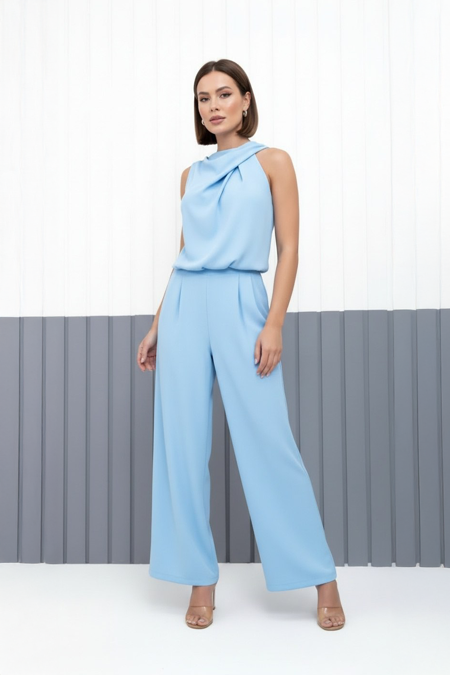 Combinaison élégante sans manches Danoir Paris Élise en beige, ajustée taille S-38/40, vêtement chic pour femme.