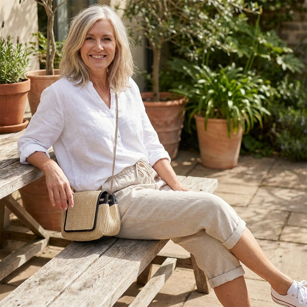 Shorts en coton et lin pour dames Laluna® Danoir Paris, beige, léger et confortable, avec offre 1+1 gratuit.