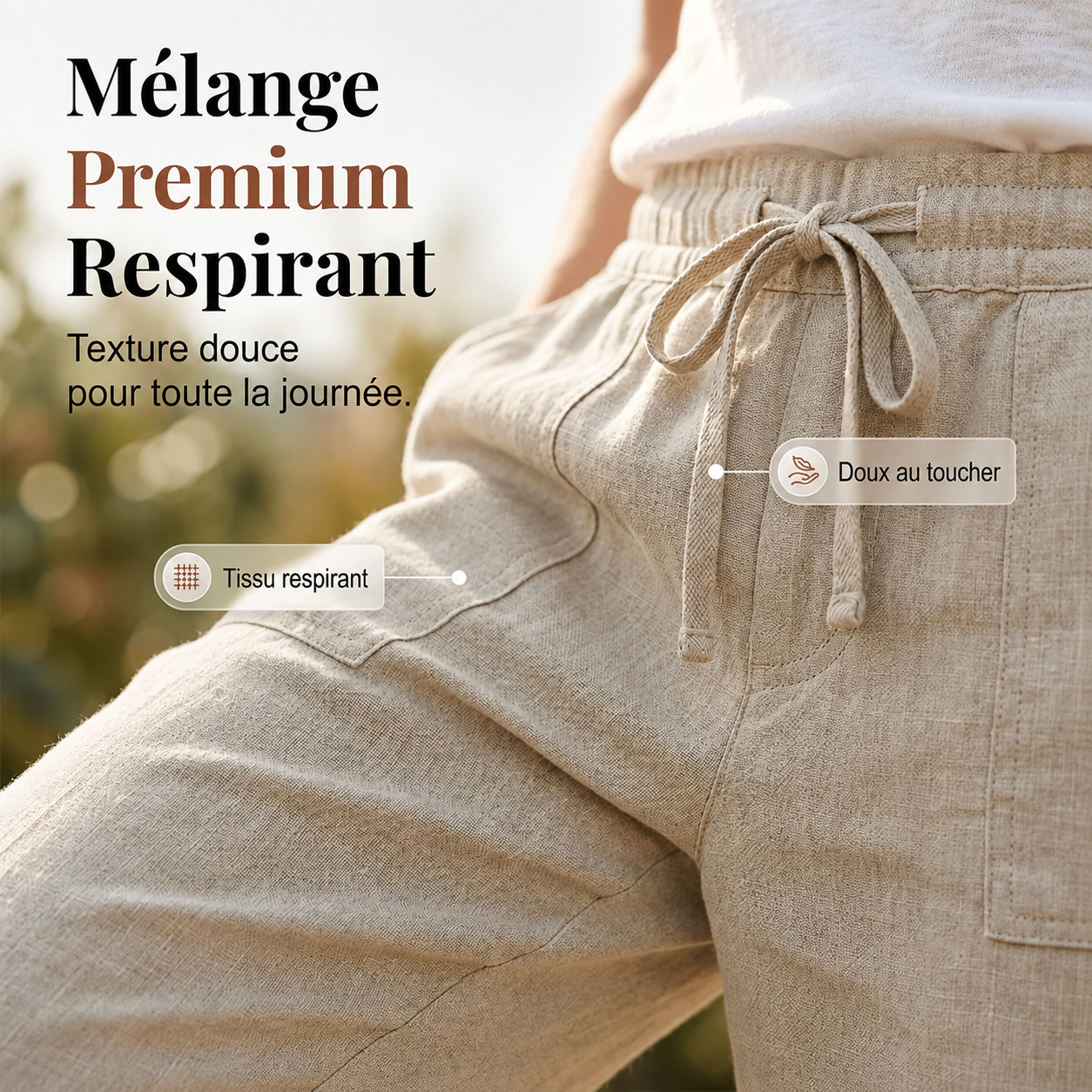 Shorts pour femmes en coton et lin Laluna® Danoir Paris, beige, taille S, look décontracté, avec offre 1+1 gratuit
