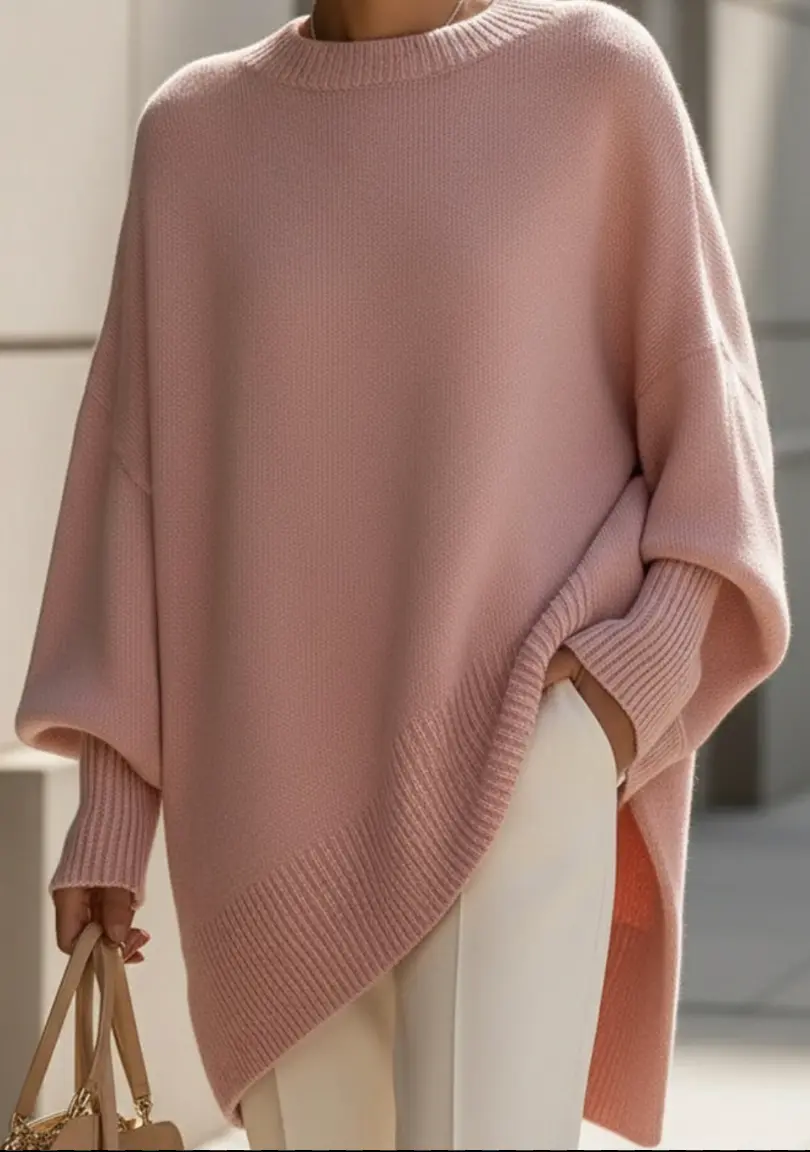 Pull beige Danoirparis™ pour femme, doux et confortable, avec col rond et manches longues.