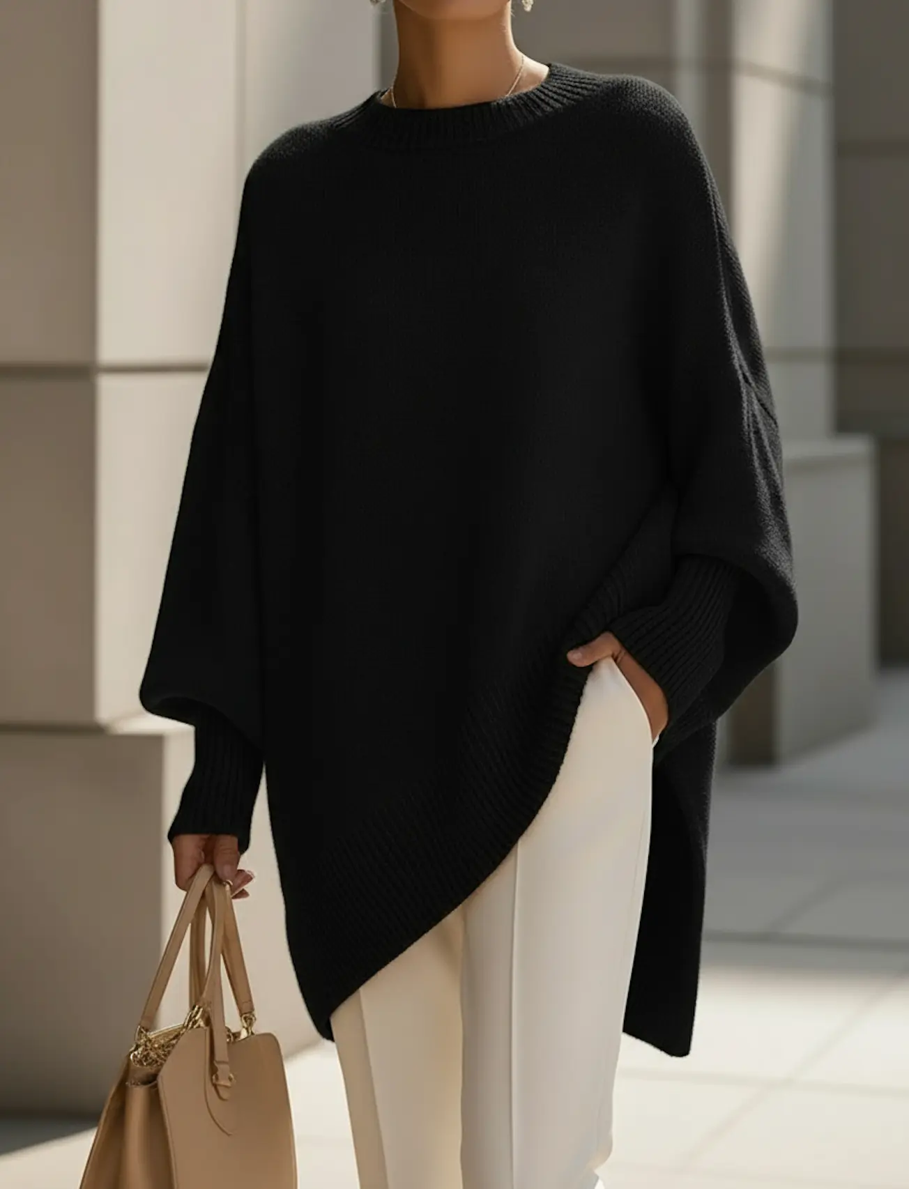 Pull DanoirParis beige en laine douce, image montrant le détail du tissu et la coupe ajustée.