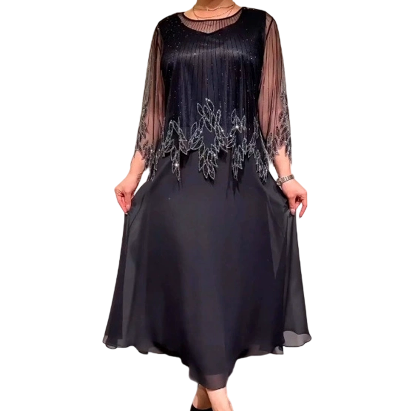 Robe midi décontractée élégante de Danoir Paris en noir, tissu fluide, style casual, portée élégante et confortable.