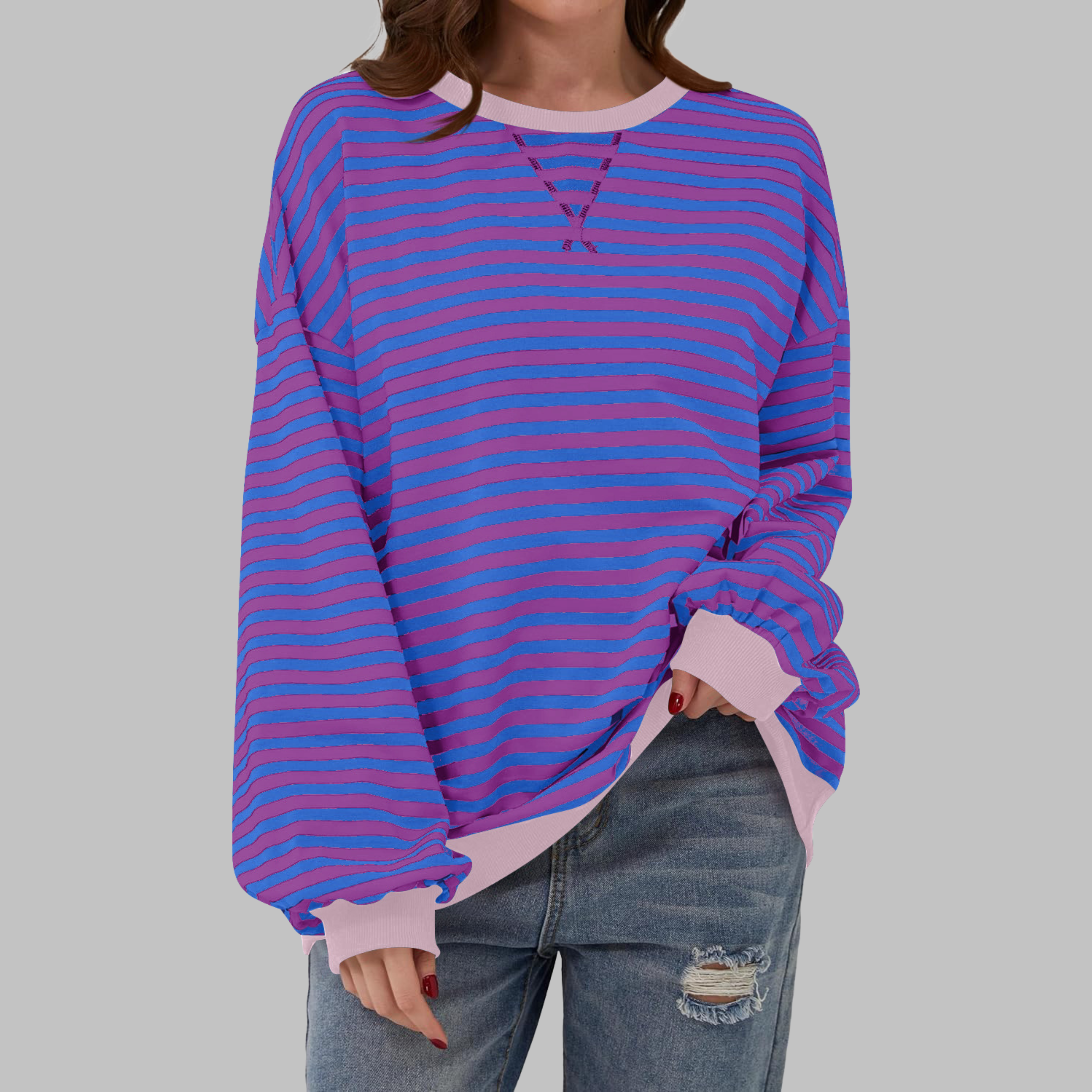 Chemise à manches longues décontractée à rayures, col rond, marque Danoir Paris, en tissu noir élégante pour femme