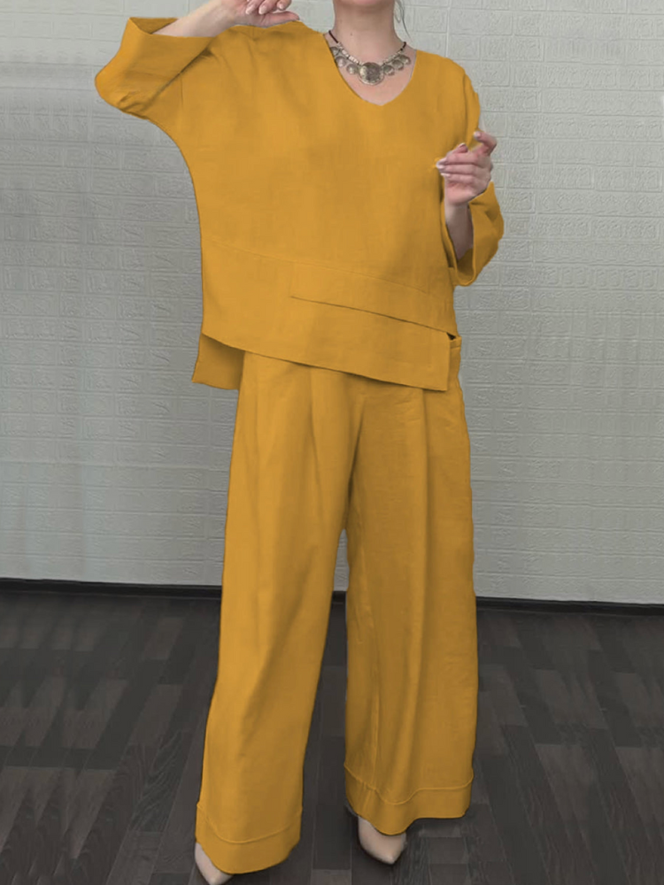 Ensemble décontracté en coton-lin blanc cassé de la marque Danoir Paris, vêtements confortables pour un look casual.
