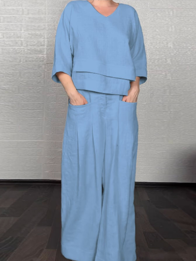 Ensemble décontracté en coton-lin blanc cassé de la marque Danoir Paris, vêtement confortable pour un look décontracté.