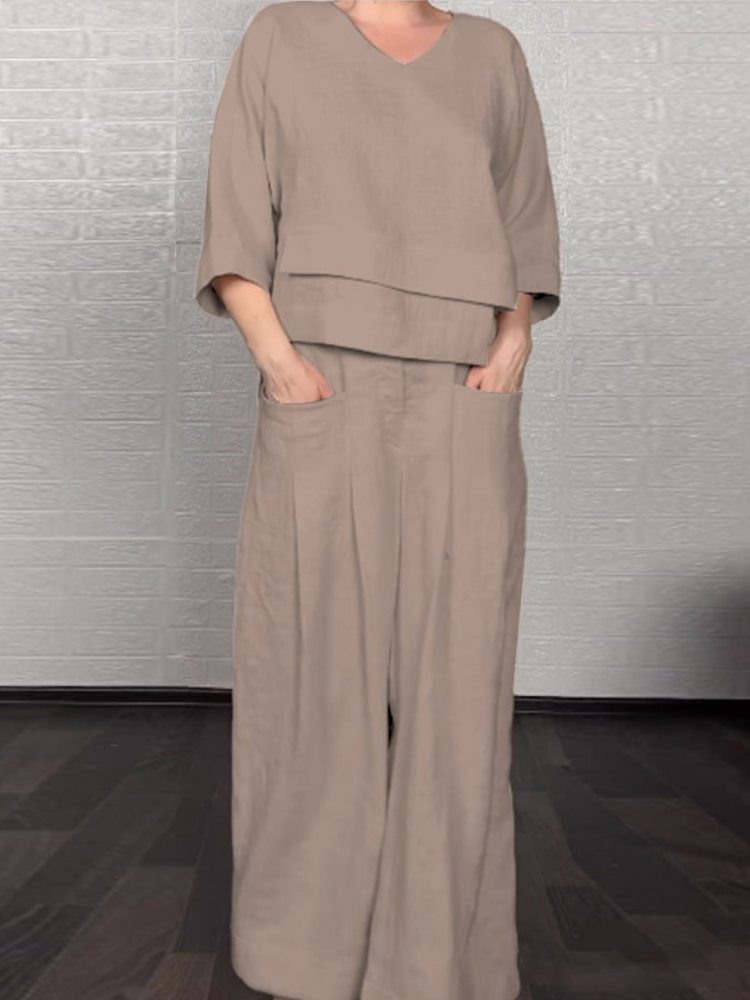 Ensemble décontracté en coton-lin blanc cassé de la marque Danoir Paris, veste et pantalon confortables.
