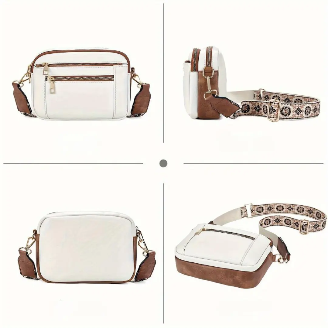 Sac à bandoulière blanc Danoir Paris Leila, sac chic en cuir avec bandoulière élégante, vue en détail.