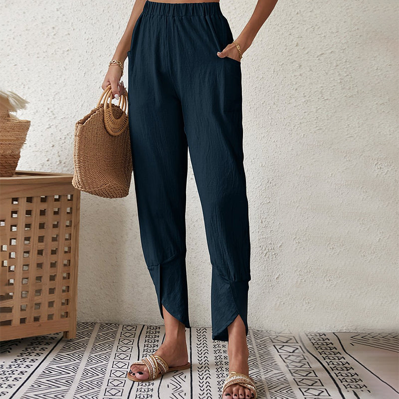 Pantalons à ourlet effiloché Essari Danoir Paris en tissu blanc, vue de face, style décontracté et tendance