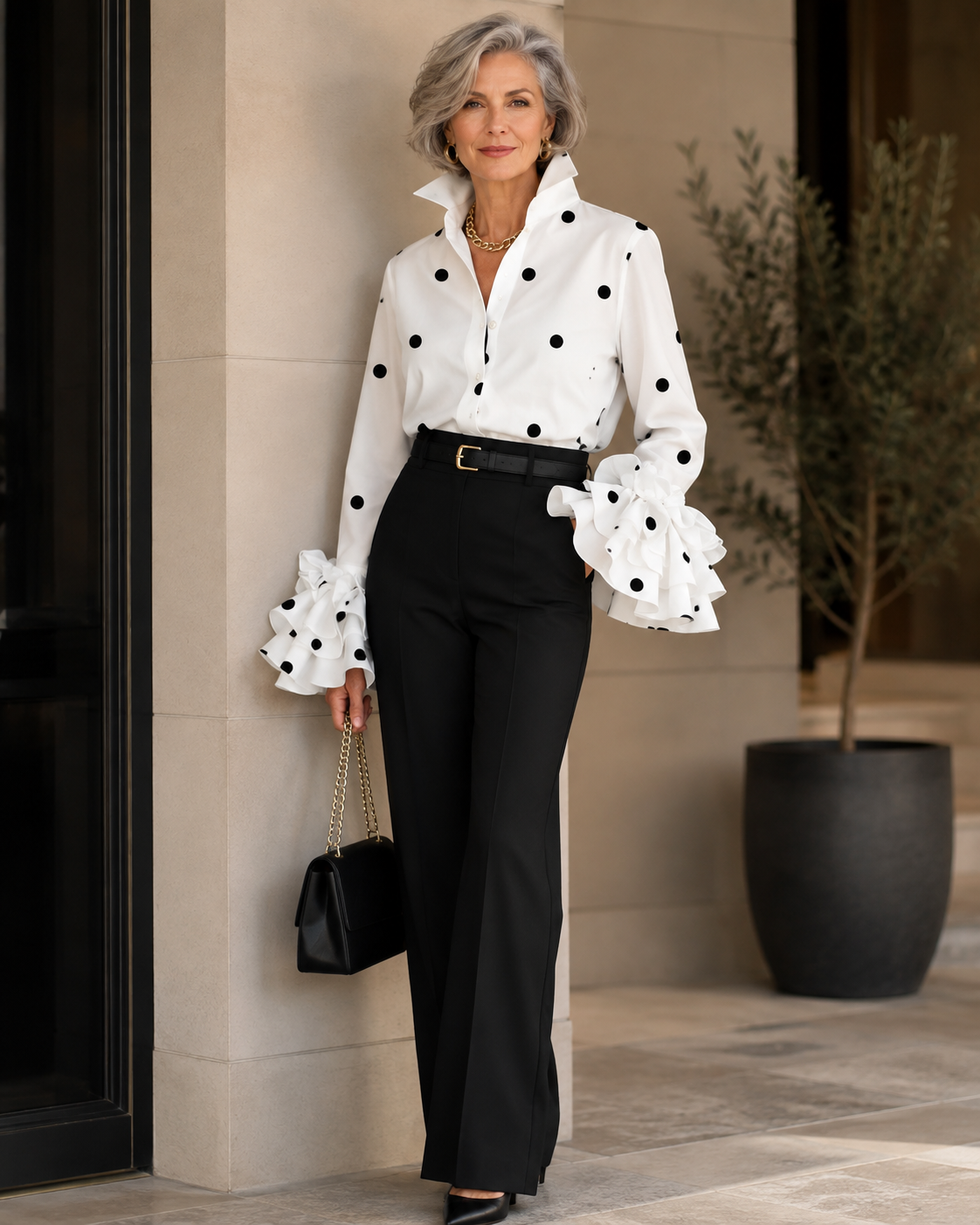 Blouse blanche à volants élégante Danoir Paris avec manches évasées pour femmes, vue de face sur fond blanc.