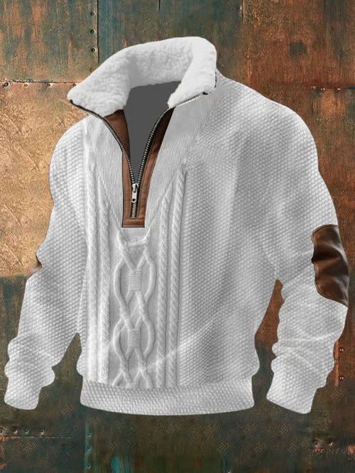Pull zippé à col montant fourré Danoir Paris blanc, vêtement chaud et confortable pour l'hiver, avec fermeture éclair visible.