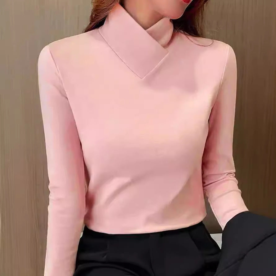 T-shirt blanc Danoir Paris Liora avec col roulé chic, vue de face, tissu doux et élégant pour un style sophistiqué.