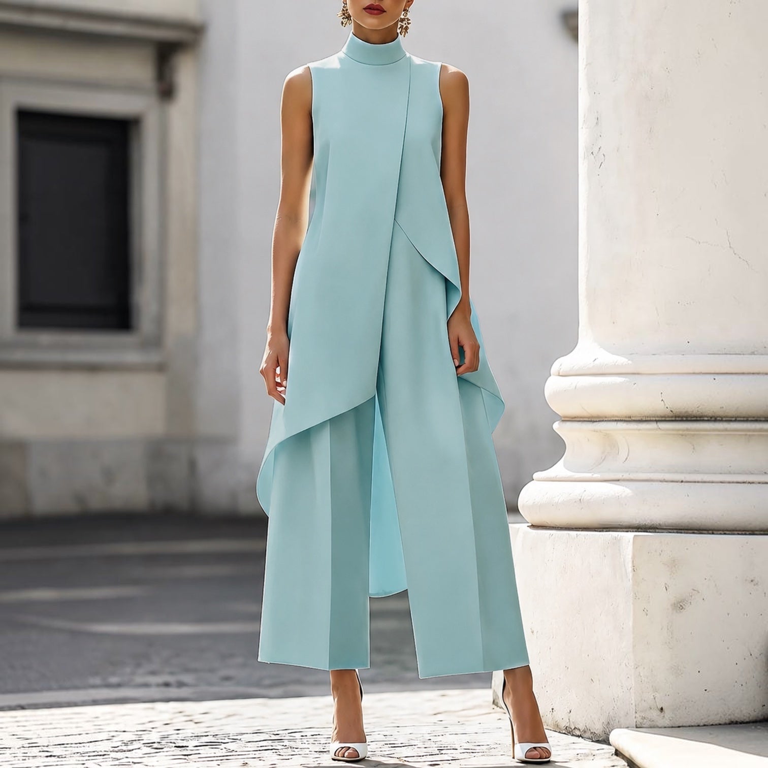 Robe longue élégante blanche MARTINA™ de Danoir Paris, vue de face, tissu fluide et design sophistiqué pour soirée ou événement.
