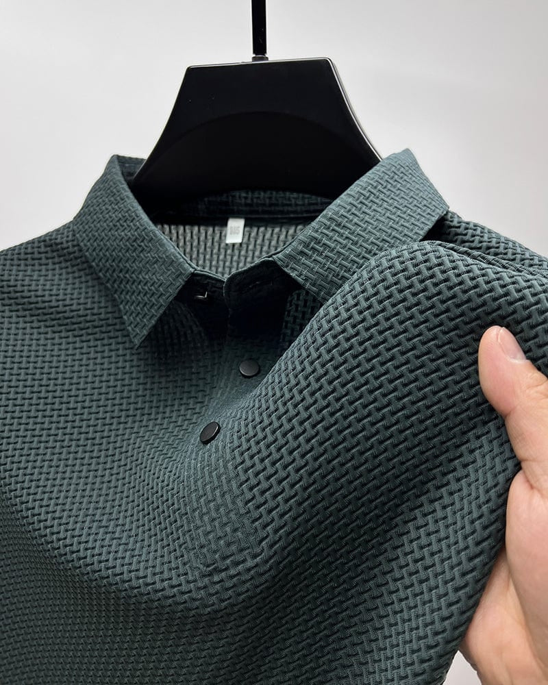 Polo homme luxe Danoir Paris blanc en coton avec col classique et logo discret, vue de face.
