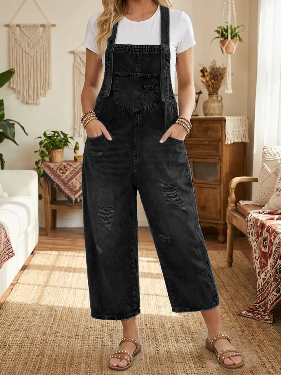 Pantalon de jardin en denim Aurevia Danoir Paris, look vintage, pantalon bleu pour femme, tissu denim robuste et style décontracté.