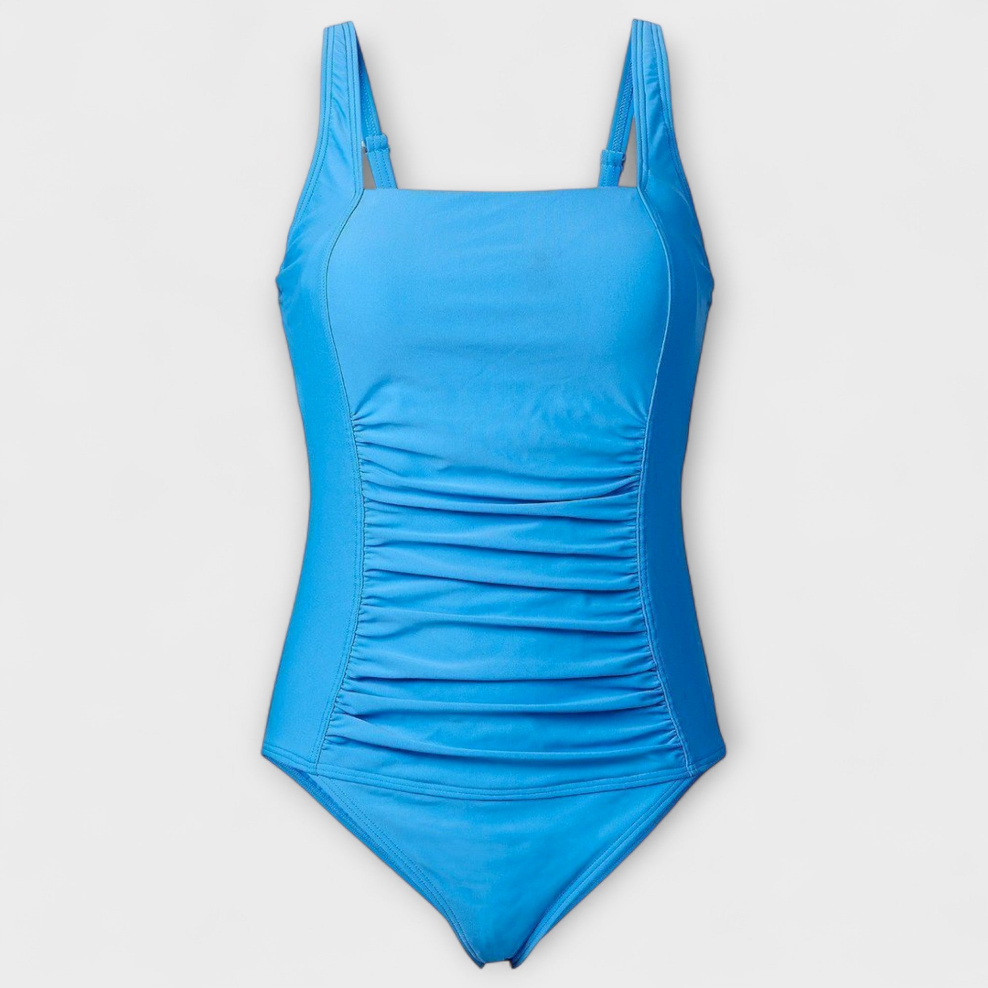 Maillot de bain rétro rembourré Danoir Paris en tissu bleu ciel, design élégant et confortable pour l'été.