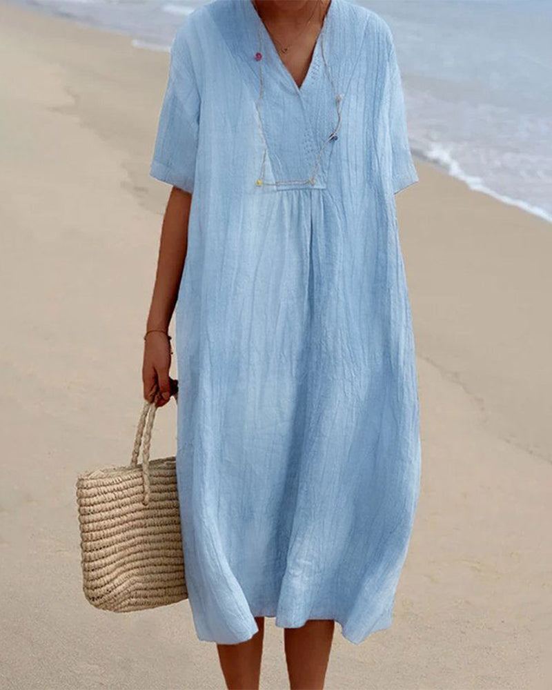Robe quotidienne élégante Éliane de Danoir Paris en tissu bleu ciel, style chic et confortable pour un look décontracté.
