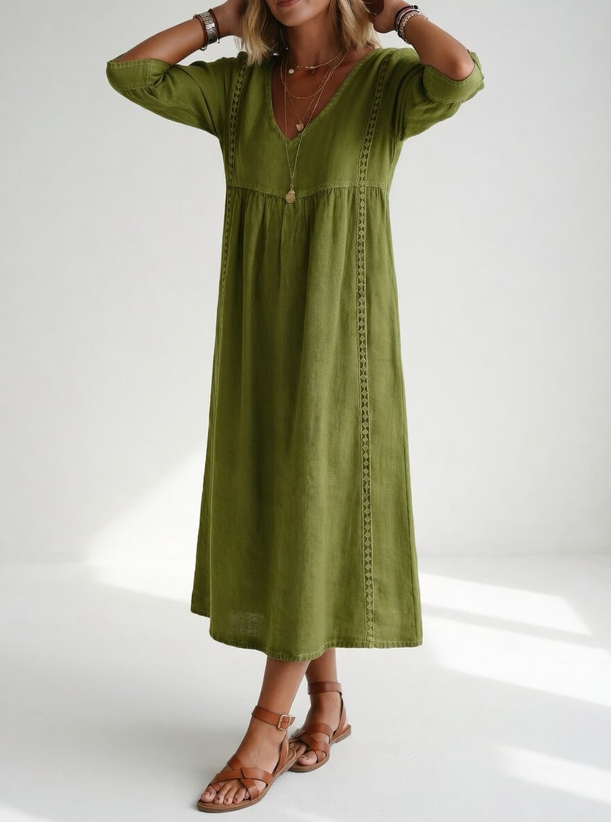 Robe midi fluide décontractée élégante Danoir Paris Lioréa™ en tissu léger bleu clair, mode chic et confortable