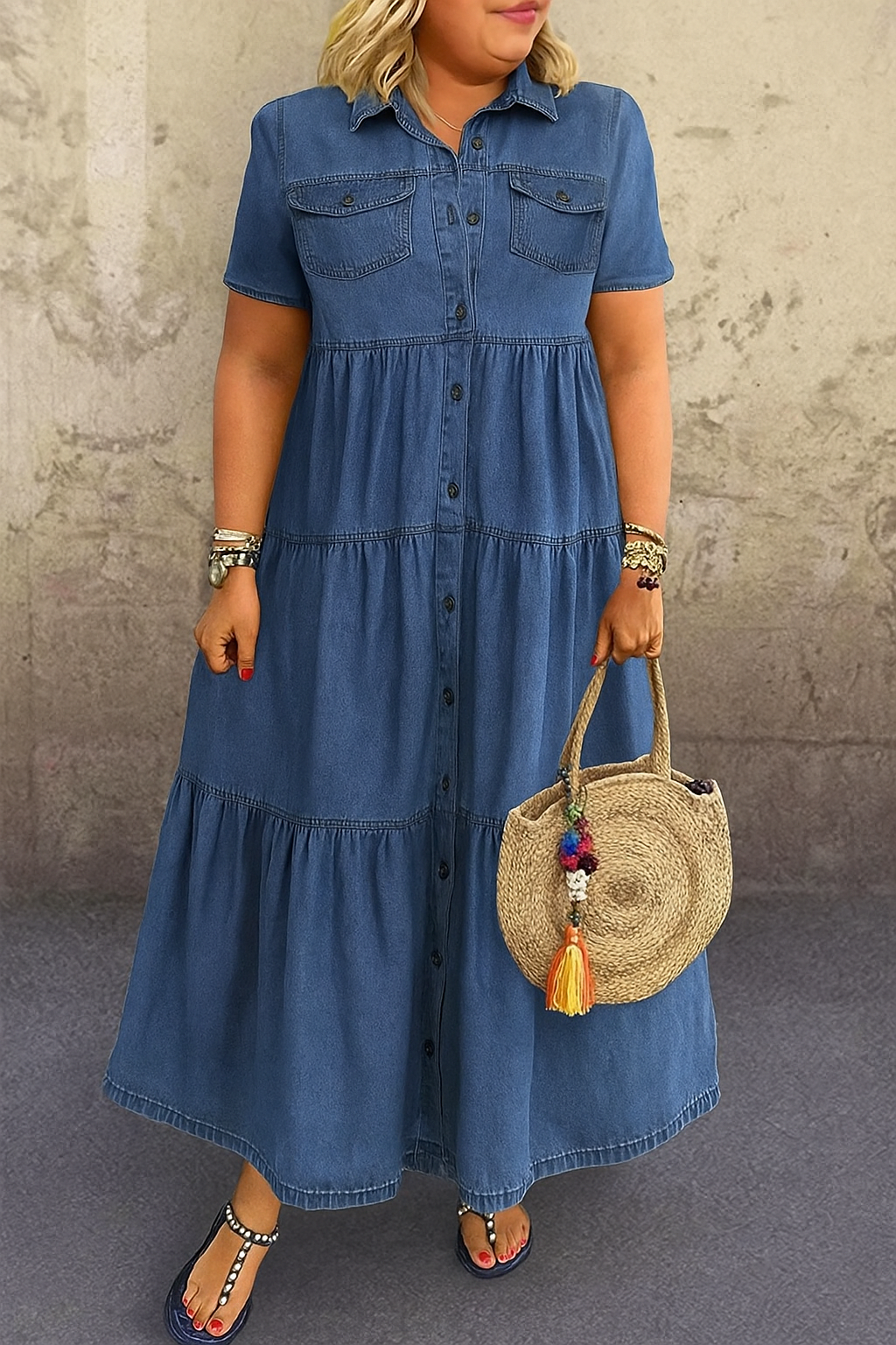 Robe en denim coton doux Vibeke de Danoir Paris, couleur bleue claire, style décontracté et confortable.