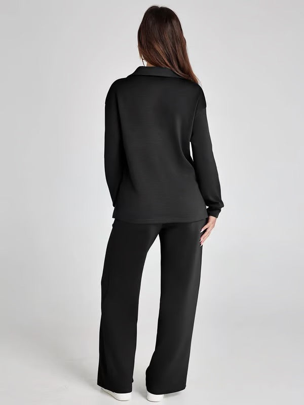Ensemble chic Danoir Paris Chantal en tissu bleu clair, style polyvalent, porté par un mannequin.