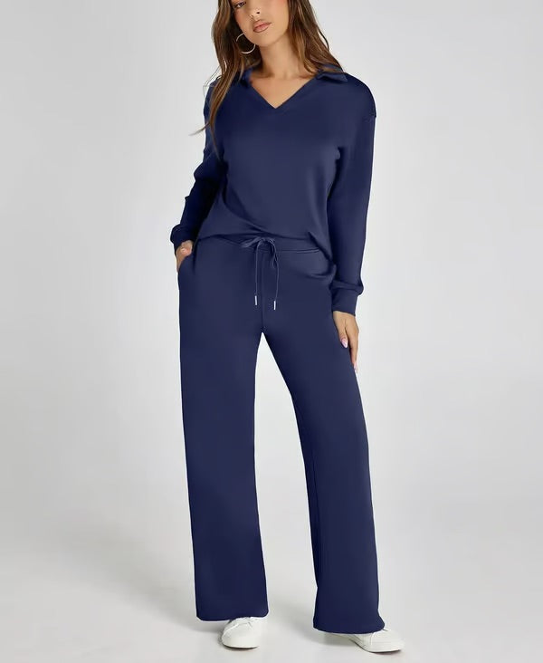 Ensemble polyvalent Chantal de Danoir Paris en tissu bleu clair, parfait pour un look élégant et confortable.