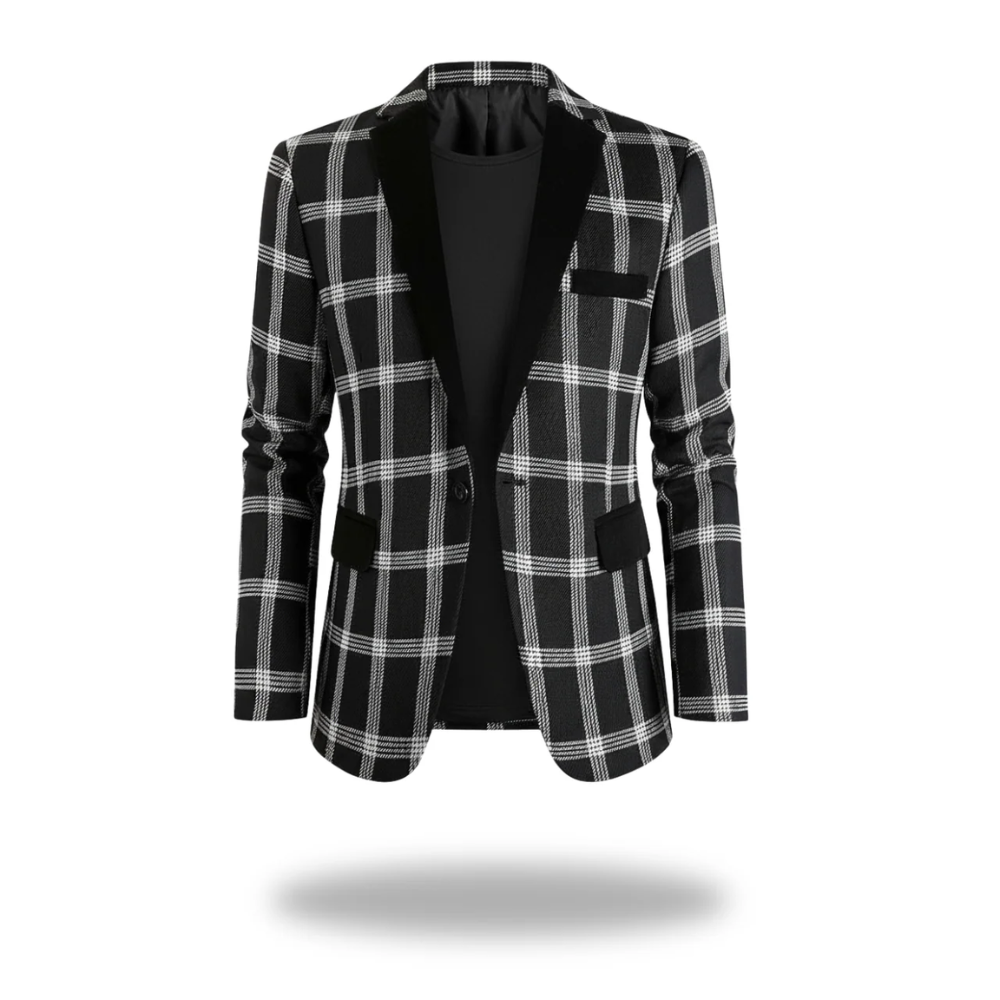 Blazer masculin bleu Danoir Paris, veste élégante et raffinée pour homme, en tissu de qualité, vue de face.