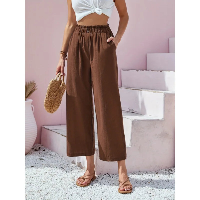 Pantalon d'été en lin et coton Soléa de Danoir Paris, coloris bleu marine, coupe légère et confortable.