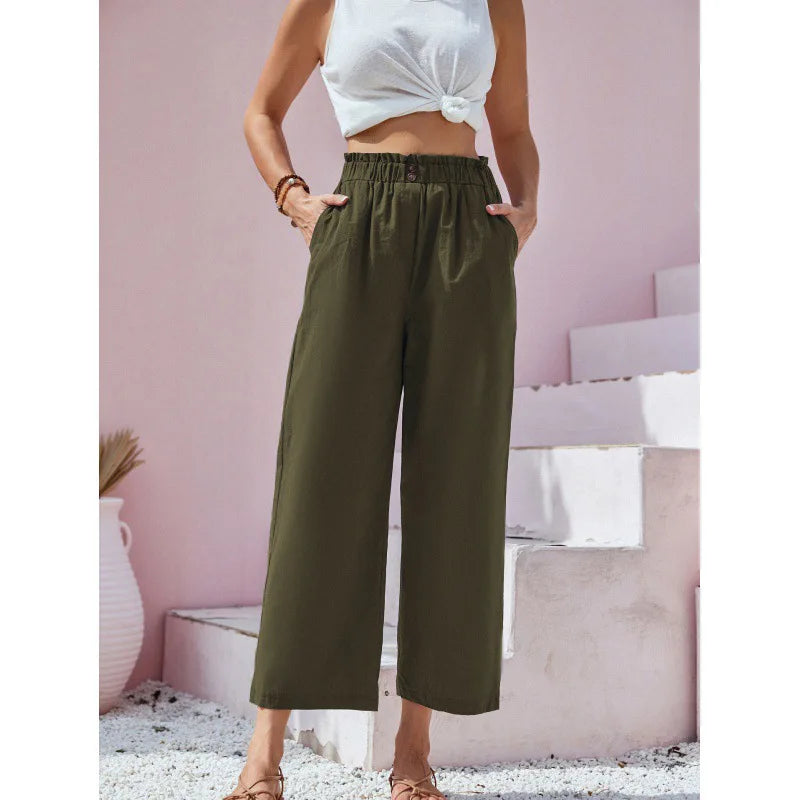 Pantalon d’été en lin et coton Soléa de Danoir Paris, bleu marine, léger et confortable, pour un style estival décontracté.