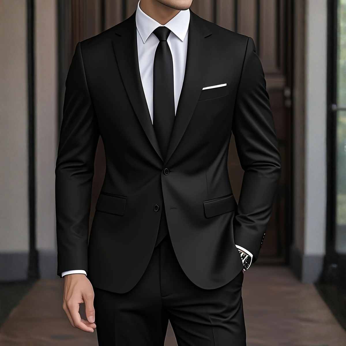 Costume moderne pour homme Danoir Paris, en tissu bleu marine, avec veste et pantalon, ajusté et élégant.