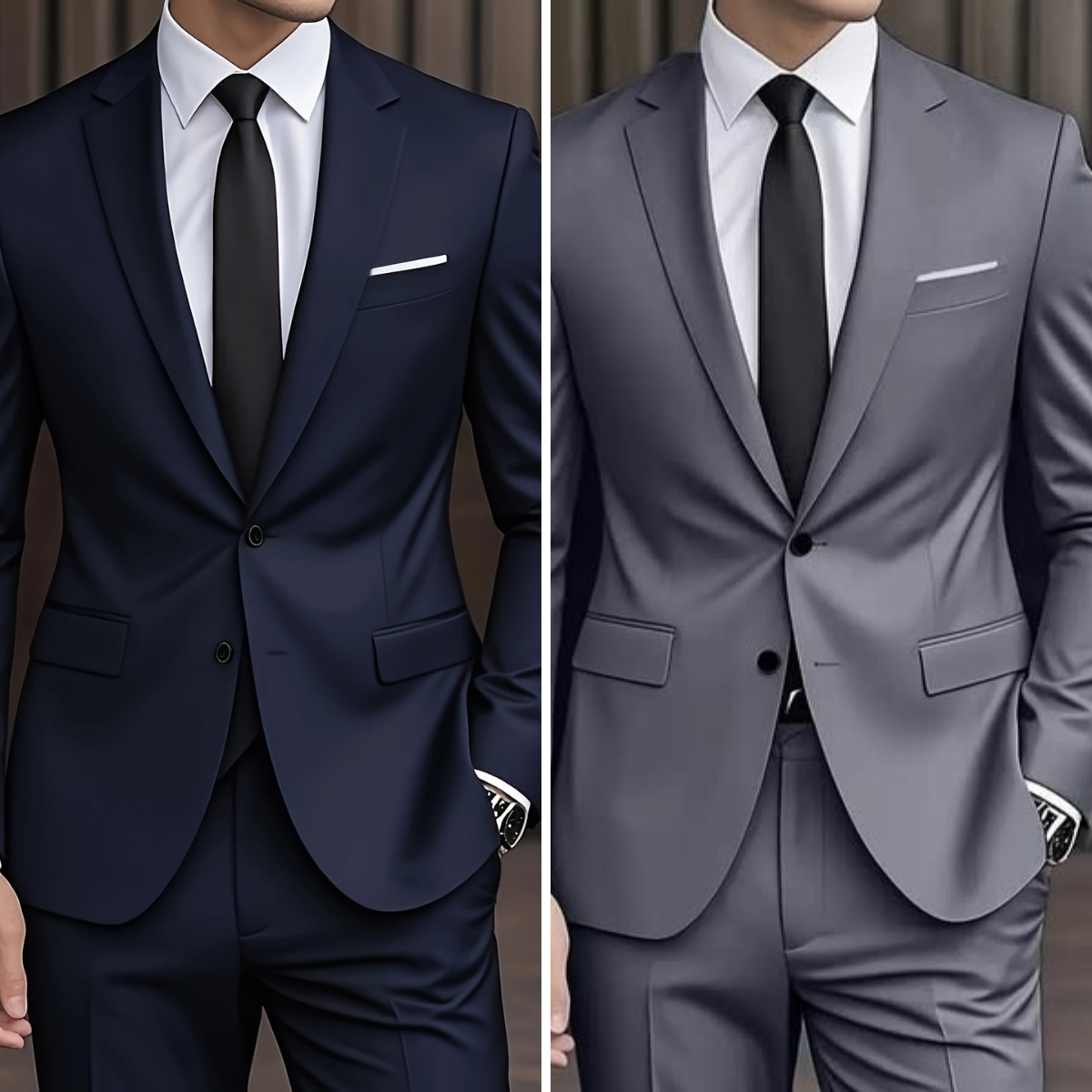 Costume moderne pour homme Danoir Paris en tissu bleu marine, ajusté, avec col et boutons visibles.
