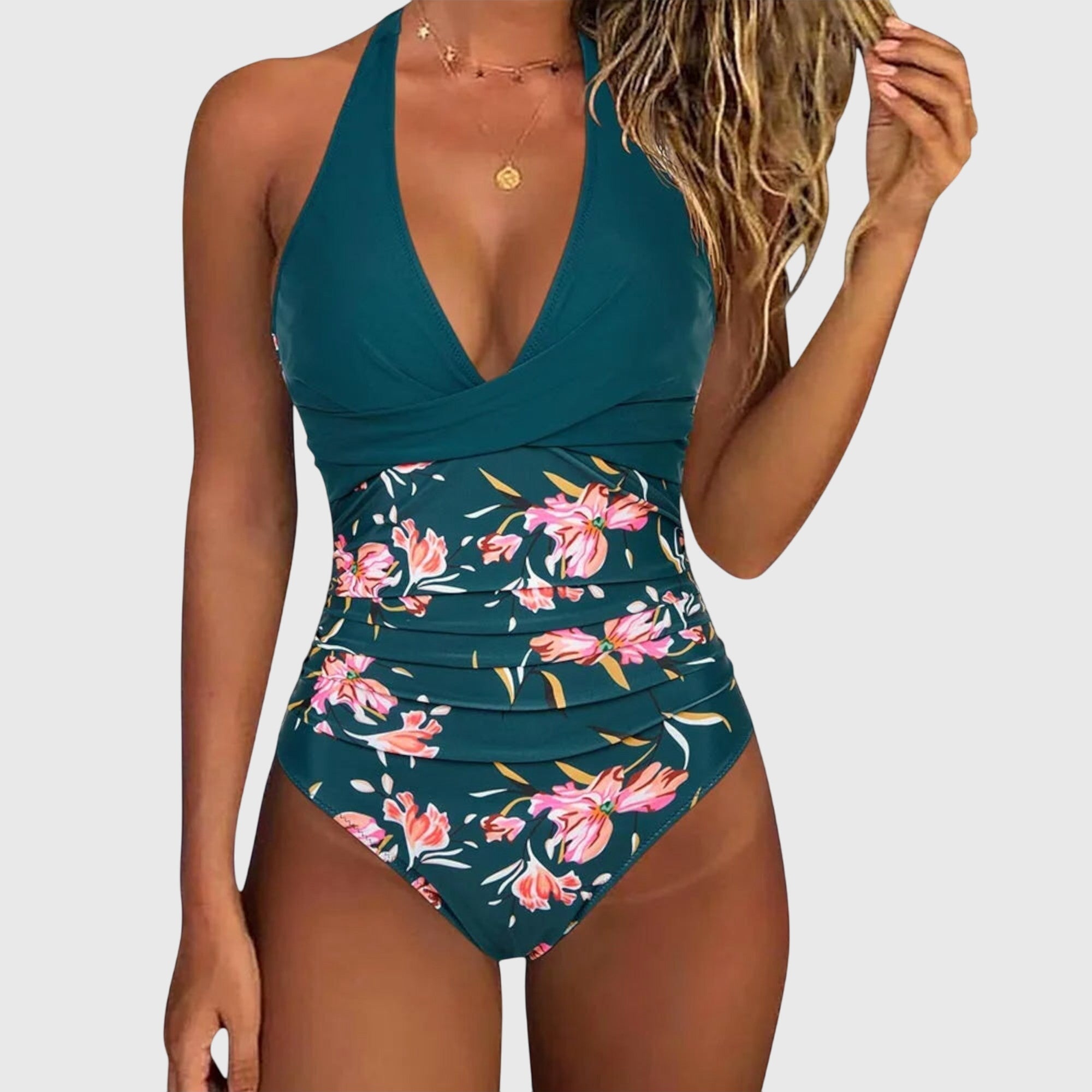 Maillot de bain élégant Danoir Paris Florence pour femmes, décolleté en V, couleur bleu océan, ajusté et sophistiqué.