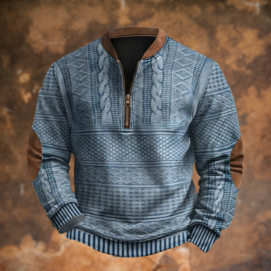 Polo élégant pour homme Danoir Paris en bleu, détail du col et des boutons, parfait pour l'hiver.