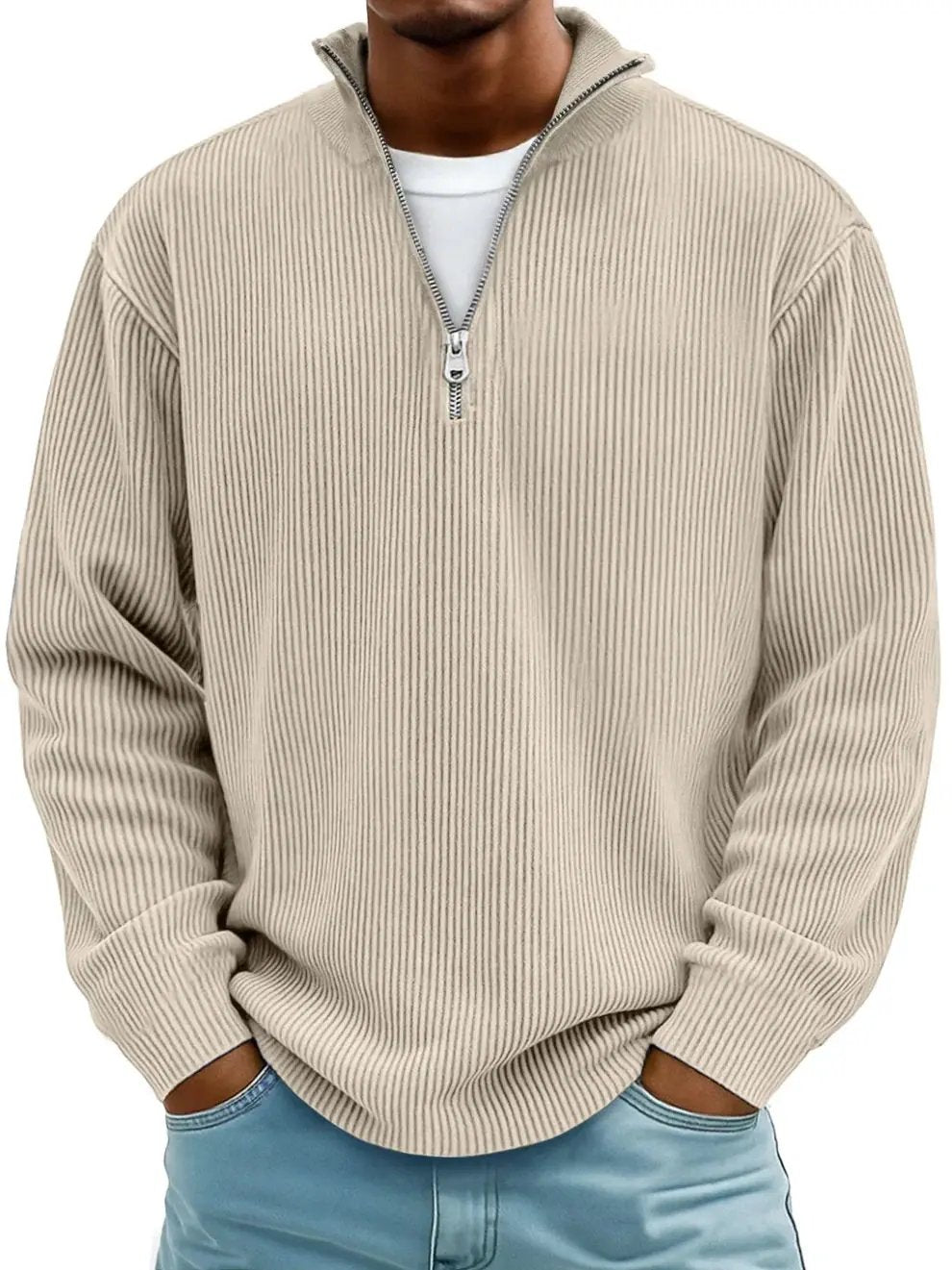 Pull demi-zippe Danoir Paris™ en bleu, élégant et confortable, idéal pour un style chic et décontracté.