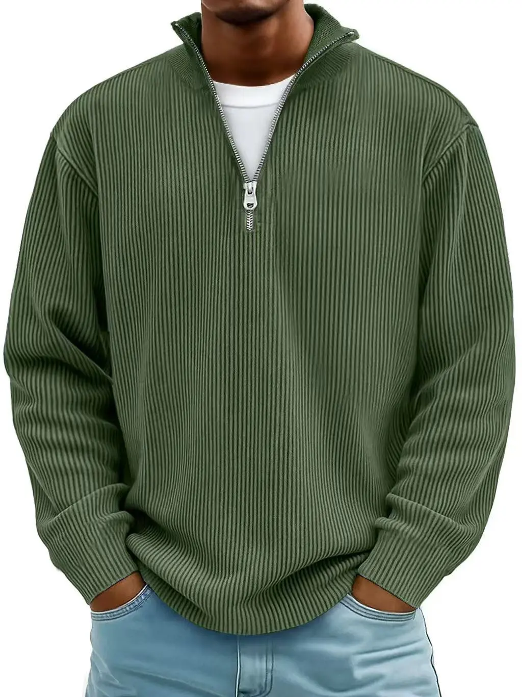 Pull demi-zipé Danoir Paris™ en bleu, élégant et confortable, idéal pour un style chic et décontracté.