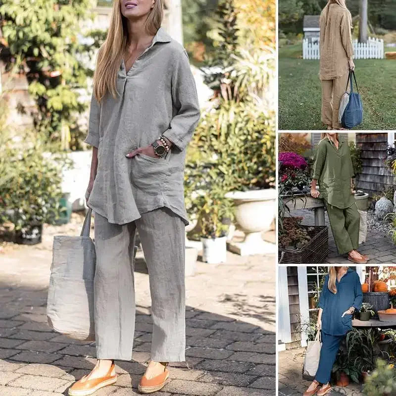 Ensemble Ella de Danoir Paris, vêtement chic et confortable en bleu, porté sur un mannequin.