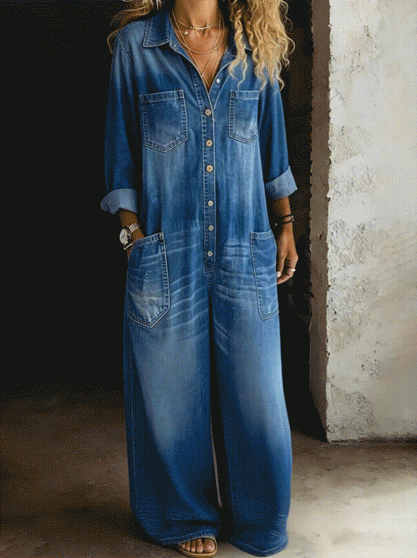 Combinaison décontractée Danoir Paris Lena en tissu bleu, style confortable, pour un look décontracté et élégant.