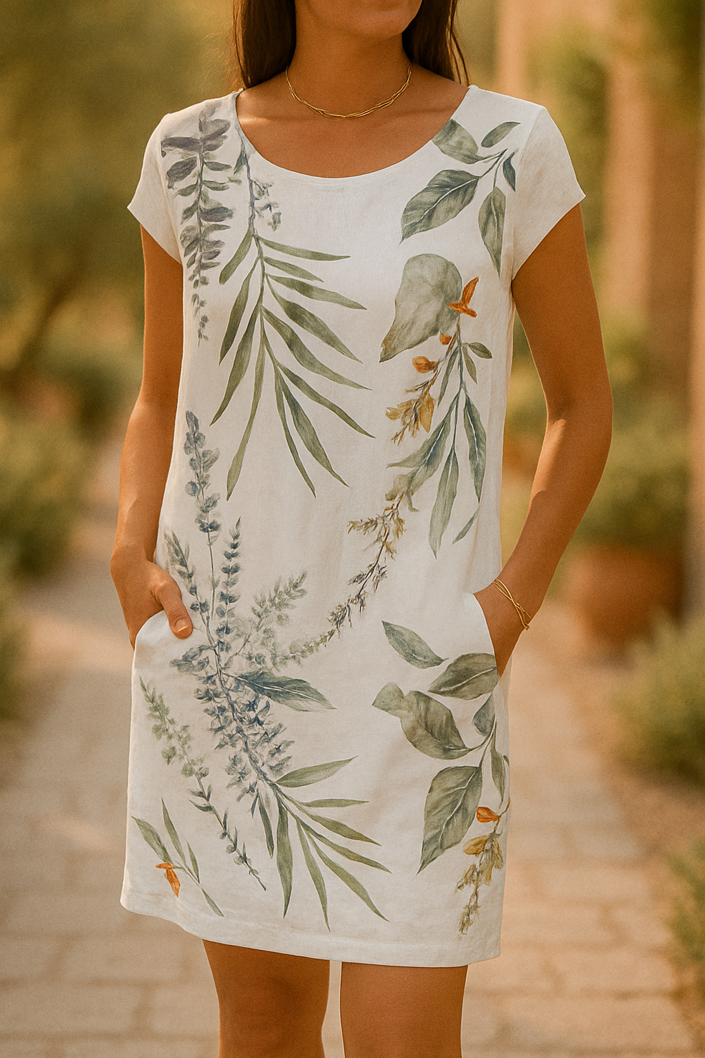 Robe chic d'été Ranya de Danoir Paris en tissu bleu, vue de face, détails élégants et coupe fluide pour femme.
