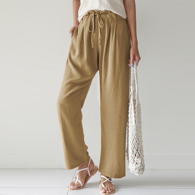 Pantalons relax Danoir Paris Vara en tissu bleu avec corde de serrage, coupe confortable et décontractée.