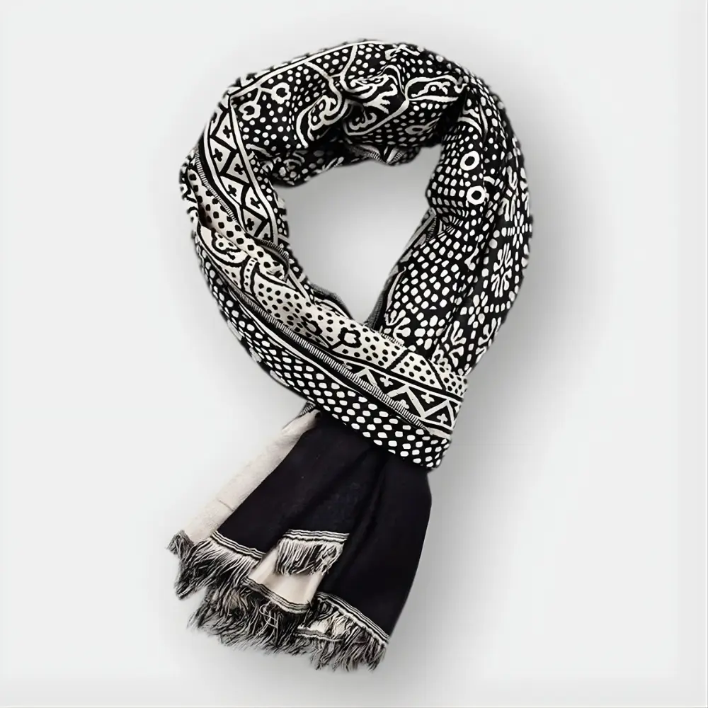 Écharpe en coton à motifs vintage Thibault™ de Danoir Paris, bleu, taille unique, design classique et élégant.