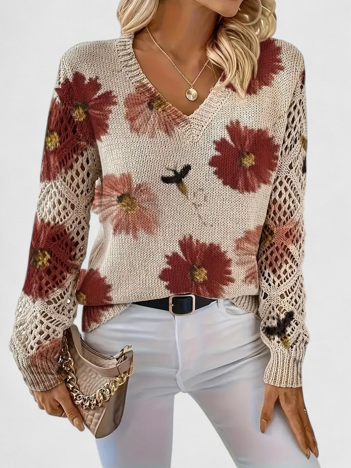 Cardigan léger floral Aurélie de Danoir Paris, bleu, vue de face sur fond blanc.