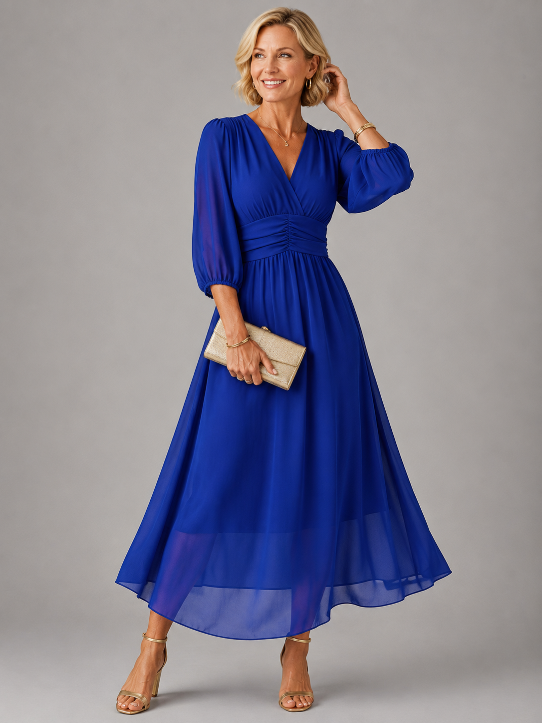 Robe légère en chiffon soyeux bleu Danoir Paris portée par un mannequin, style élégant et fluide.
